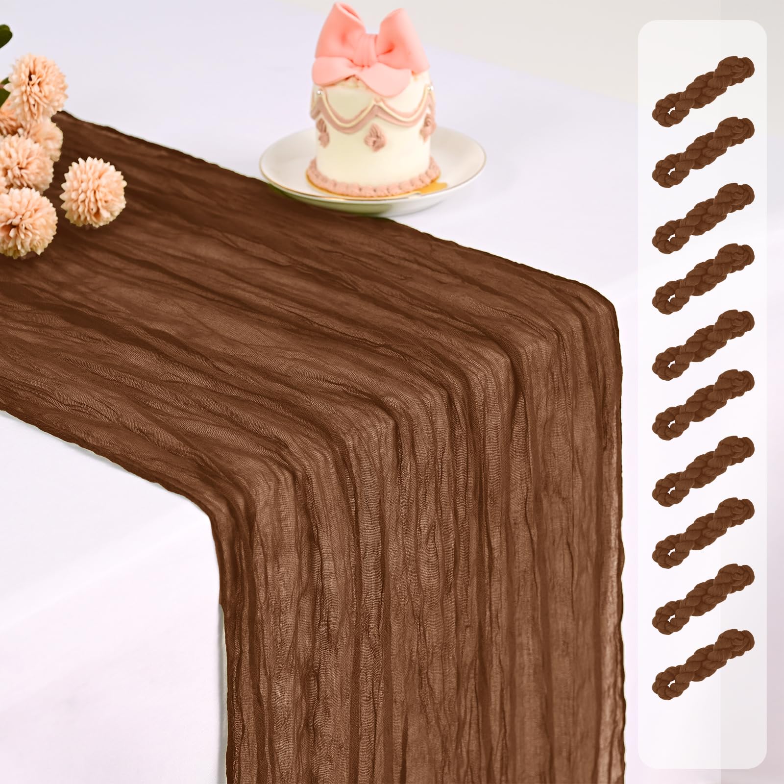 Pesonlook 10 Pack Brown Cheesecloth Table Runner, Wedding Decoration — image 1