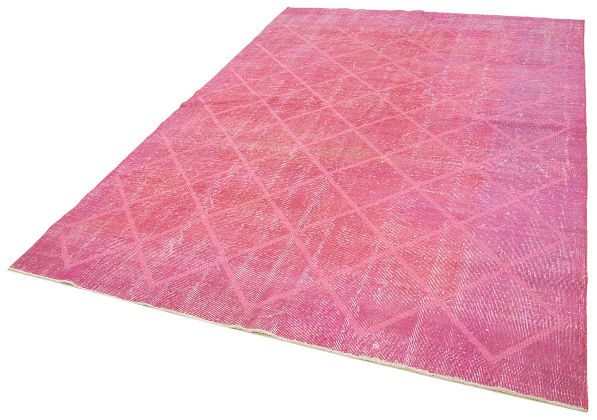 67 x 910 - 201 x 300 Cm Geometric Carpet Pink Geometric Bohemian Wool Cotton Handmade Handknotted Vintage