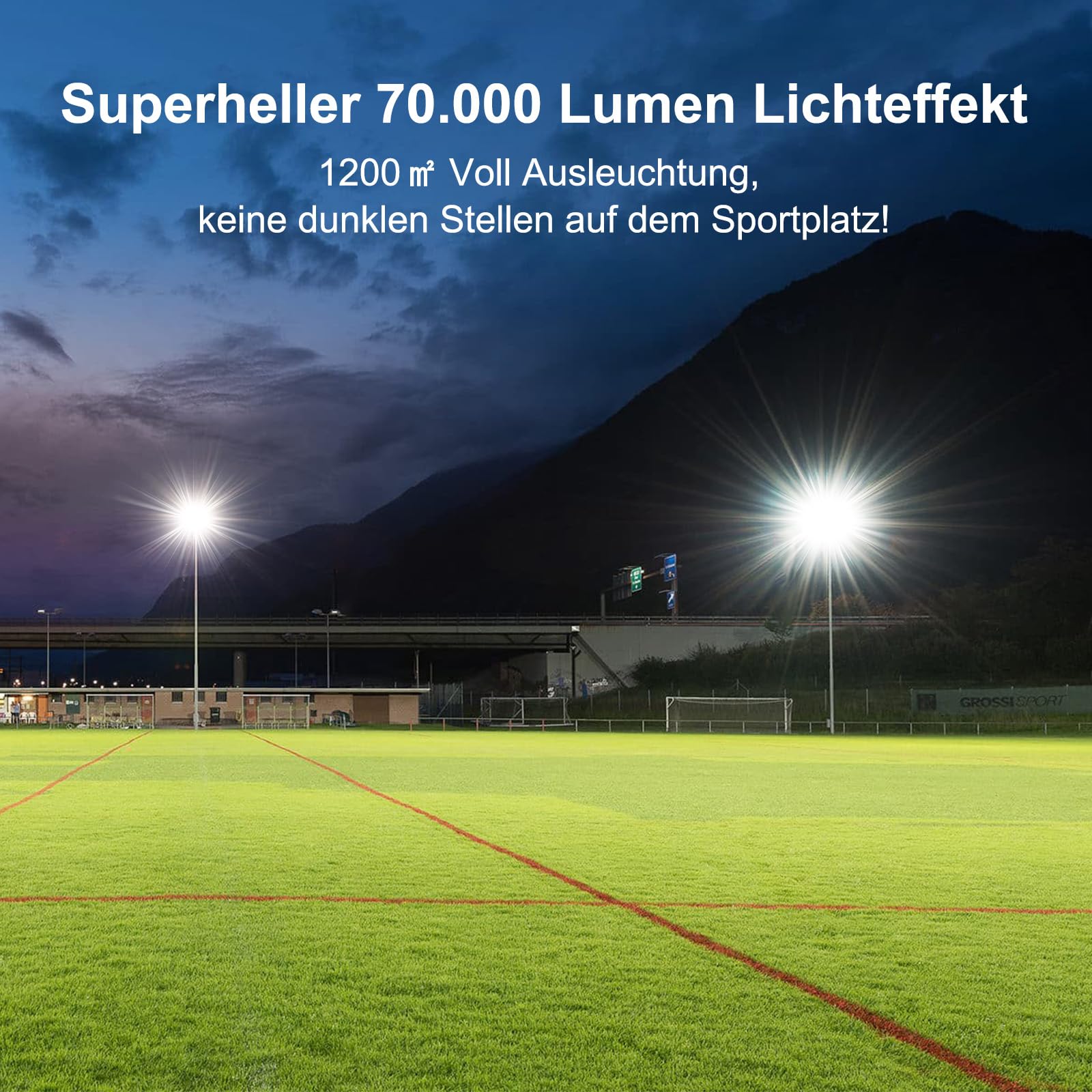500W LED Strahler Außen, Kaltweiß 6500K 70000LM Scheinwerfer Aussen, IP67 Wasserdicht Außenstrahler, LED Flutlicht Verstellbarer 180° Halter für Garten Garage Sportplatz