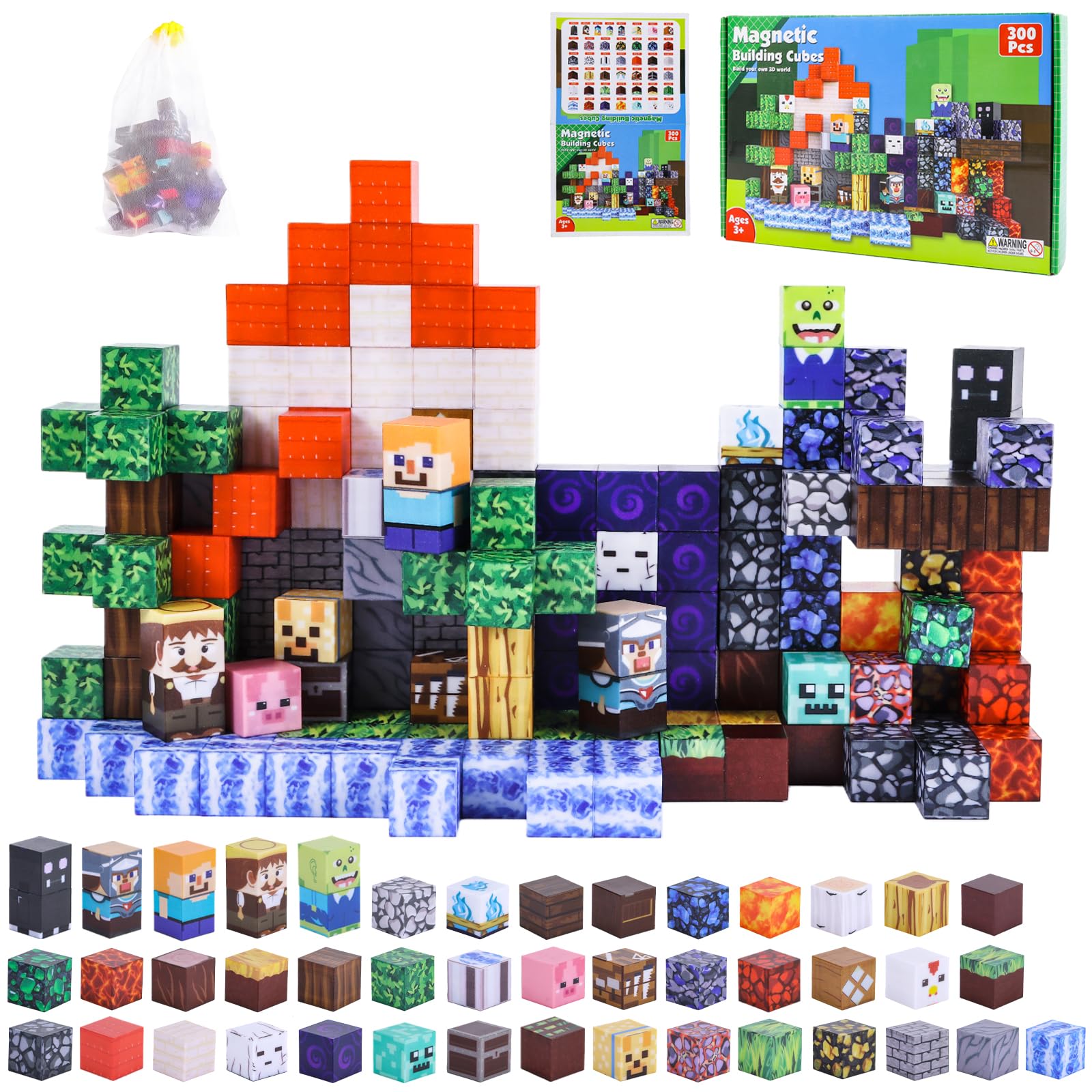 MEESHEEP 300PCS Magnetic Blocks, Magnetic Building Blocks Set Educational Building Toys for Girls & Boys Age 3-10