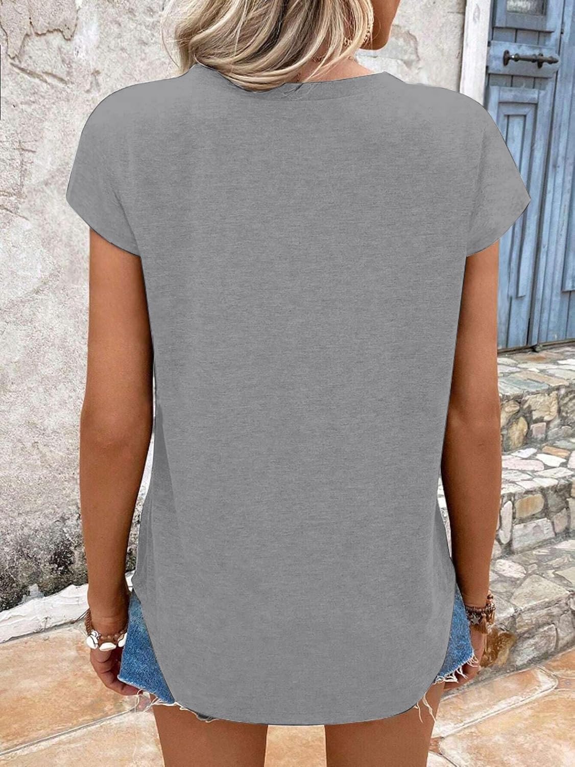 T Shirts Short Sleeve V Neck Tshirts Womens Summer Tops Casual Dressy Basic Tees Going Out Beach Clothes - Image 6