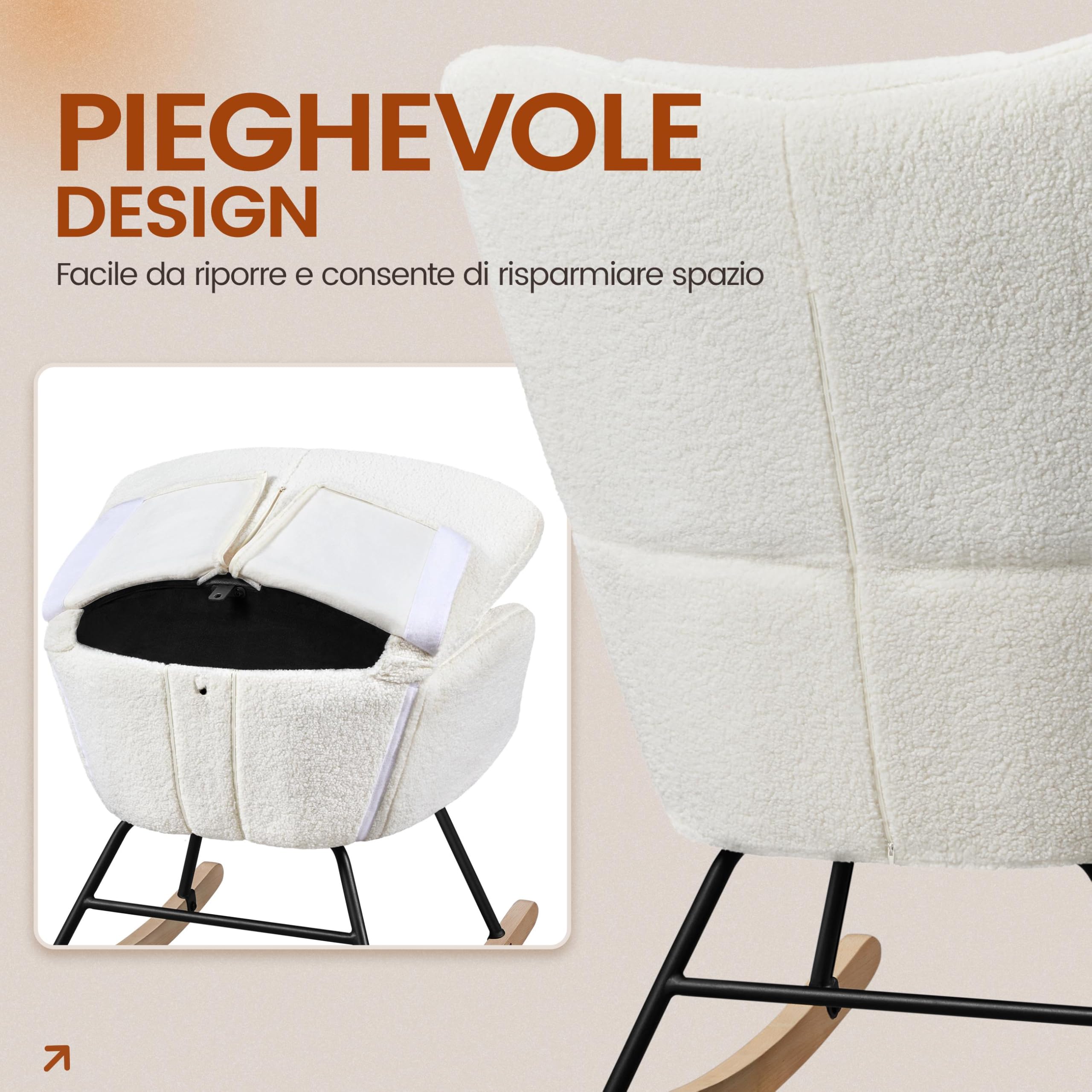 Yaheetech Sedia a Dondolo Relax Poltroncina Imbottita Poltrona Casa Rivestimento in Tessuto 70 × 82,5 × 95,5 cm Base Dondonlante Legno per Soggiorno/Camera da Letto 70 × 82,5 × 95,5 cm Bianco