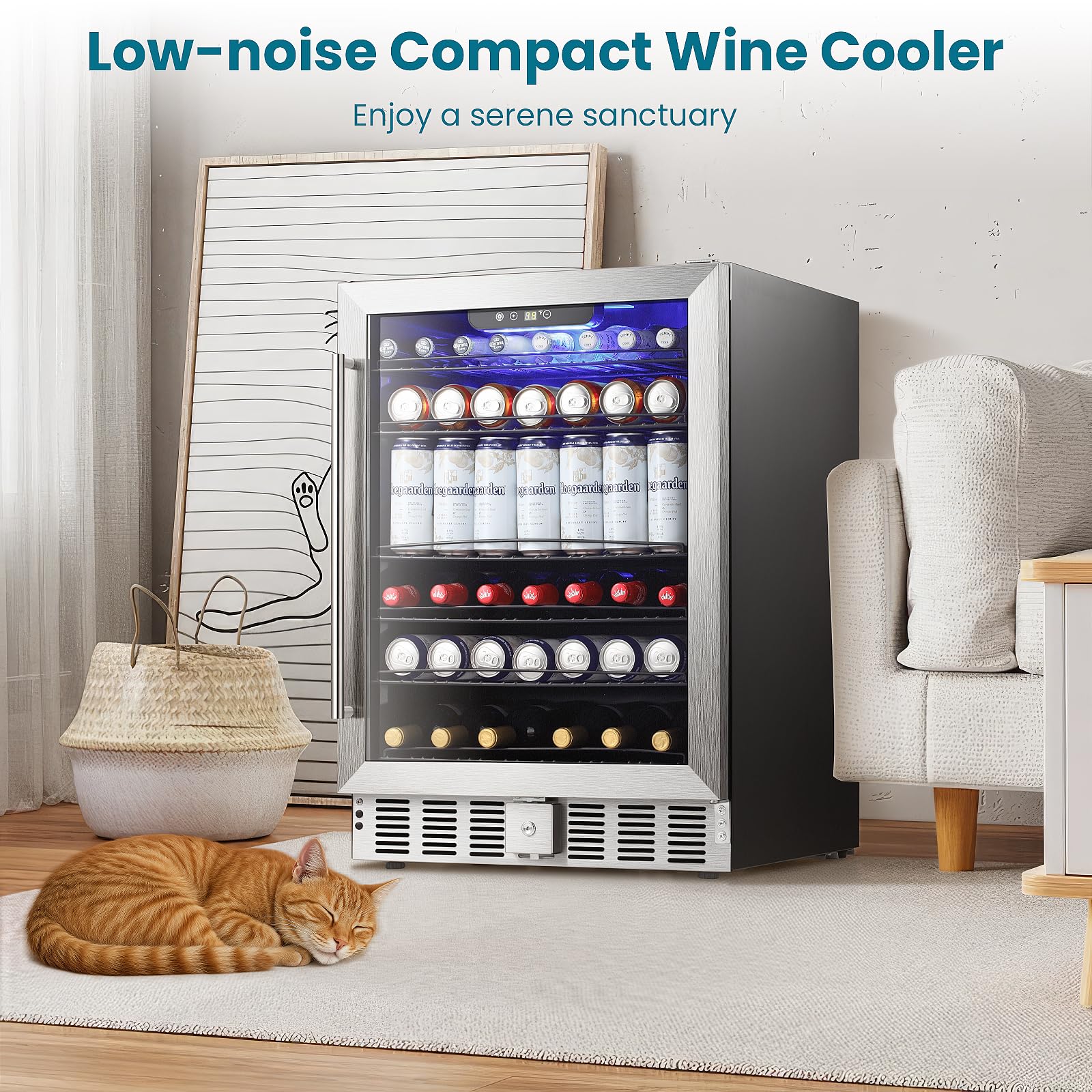 Antarctic Star 166 Can Beverage Refrigerator Cooler, 5.1 Cu.Ft Mini Fridge With Safety Lock, Beverage Cooler With Glass Door/LED Light/Adjustable Removable Shelves For Home/Office/Bar(Stainless Steel) on Fridge.com - View 4