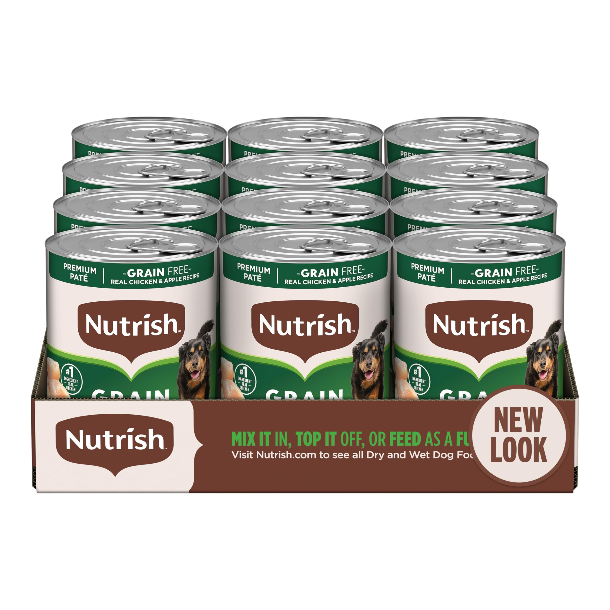 Nutrish Grain Free Real Chicken & Apple Recipe Premium Paté Wet Dog Food, 13 oz. Can, 12 Count, Packaging May Vary (Rachael Ray)