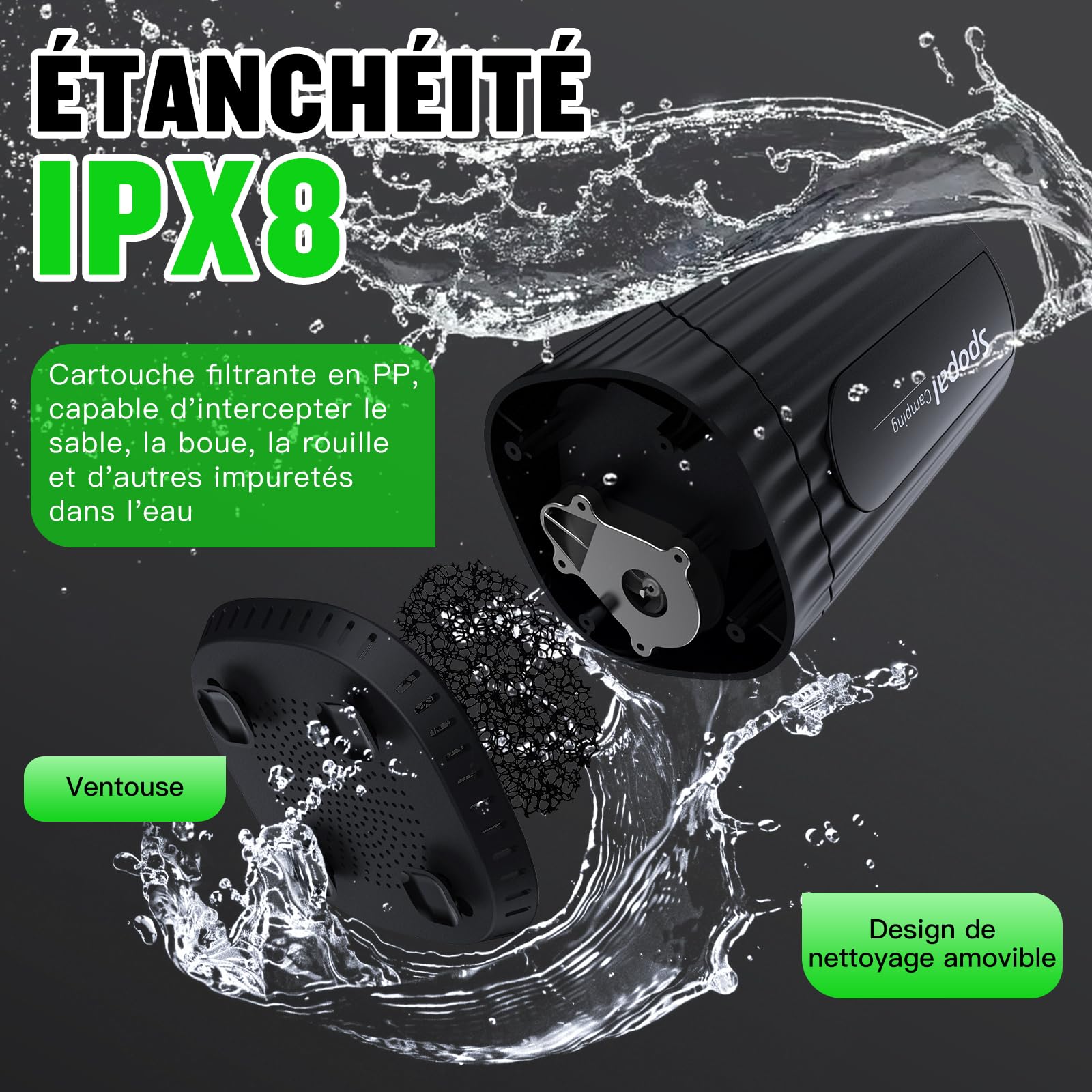 Spopal Douche Portable, Kit Douche de Camping,10000mAh,Douche Camping, Rechargeable, avec Afficheur Intelligent et 5 Vitesses Réglables pour Extérieure,Camping,Voyage,Animaux