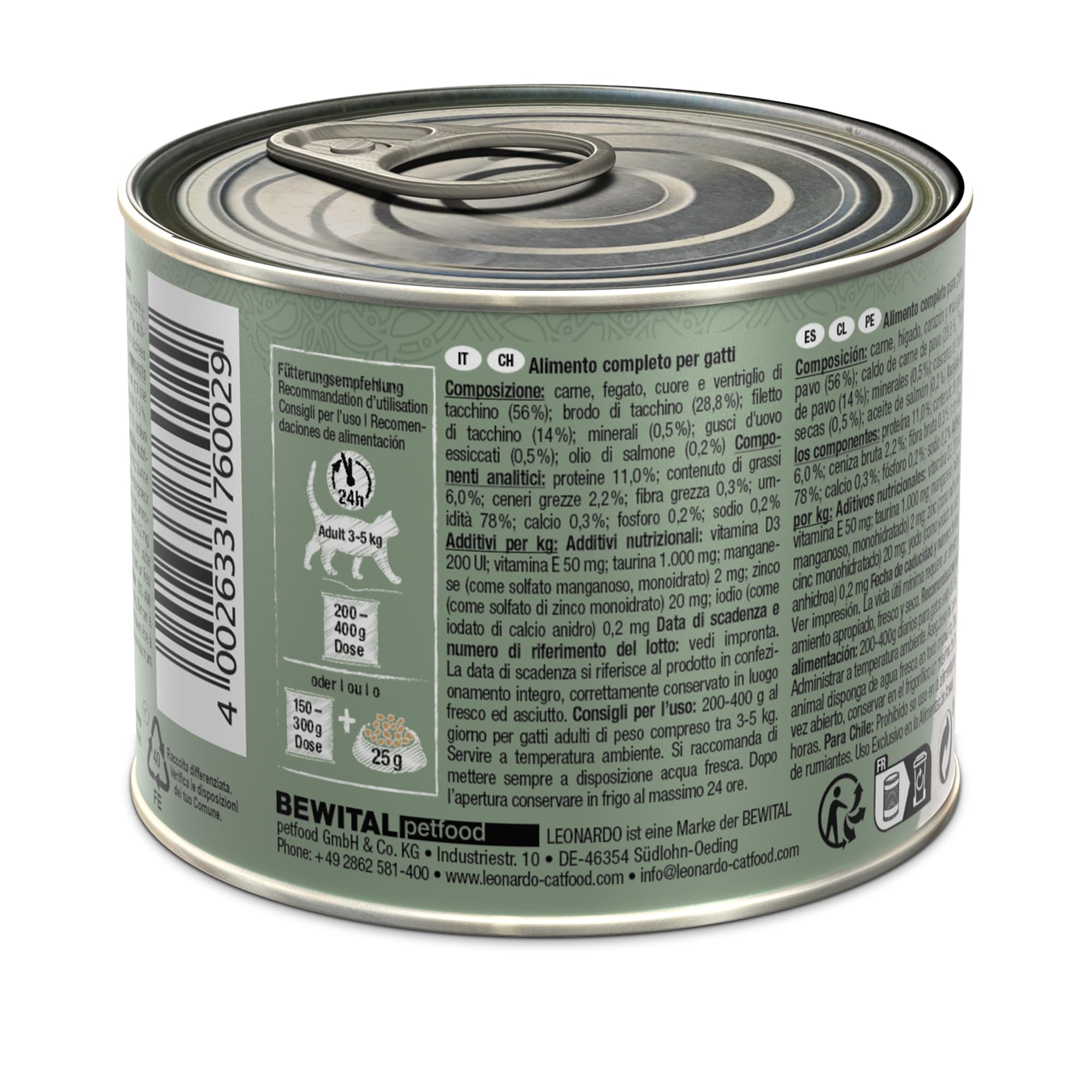 LEONARDO Dinde + Filet Extra | (6 x 200g) Dinde + Filet de Dinde Extra | Nourriture Humide en boîte avec Extra Filet | sans céréales et avec Une teneur en Via