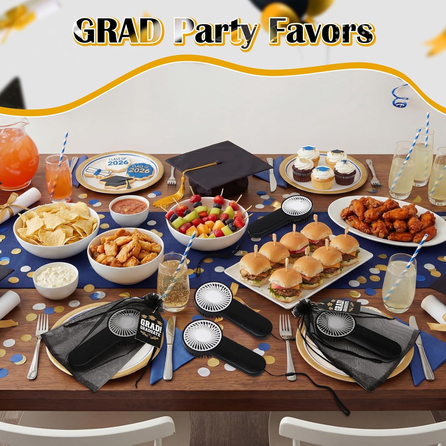 Sumind 12 Sets Graduation Mini Portable Fans Bulk 2026 Grad Small Personal Handheld Fans Battery Powered with 12 Greeting Cards with Pins, 12 Organza Bag for 2026 Classroom Grad Party Team Gifts