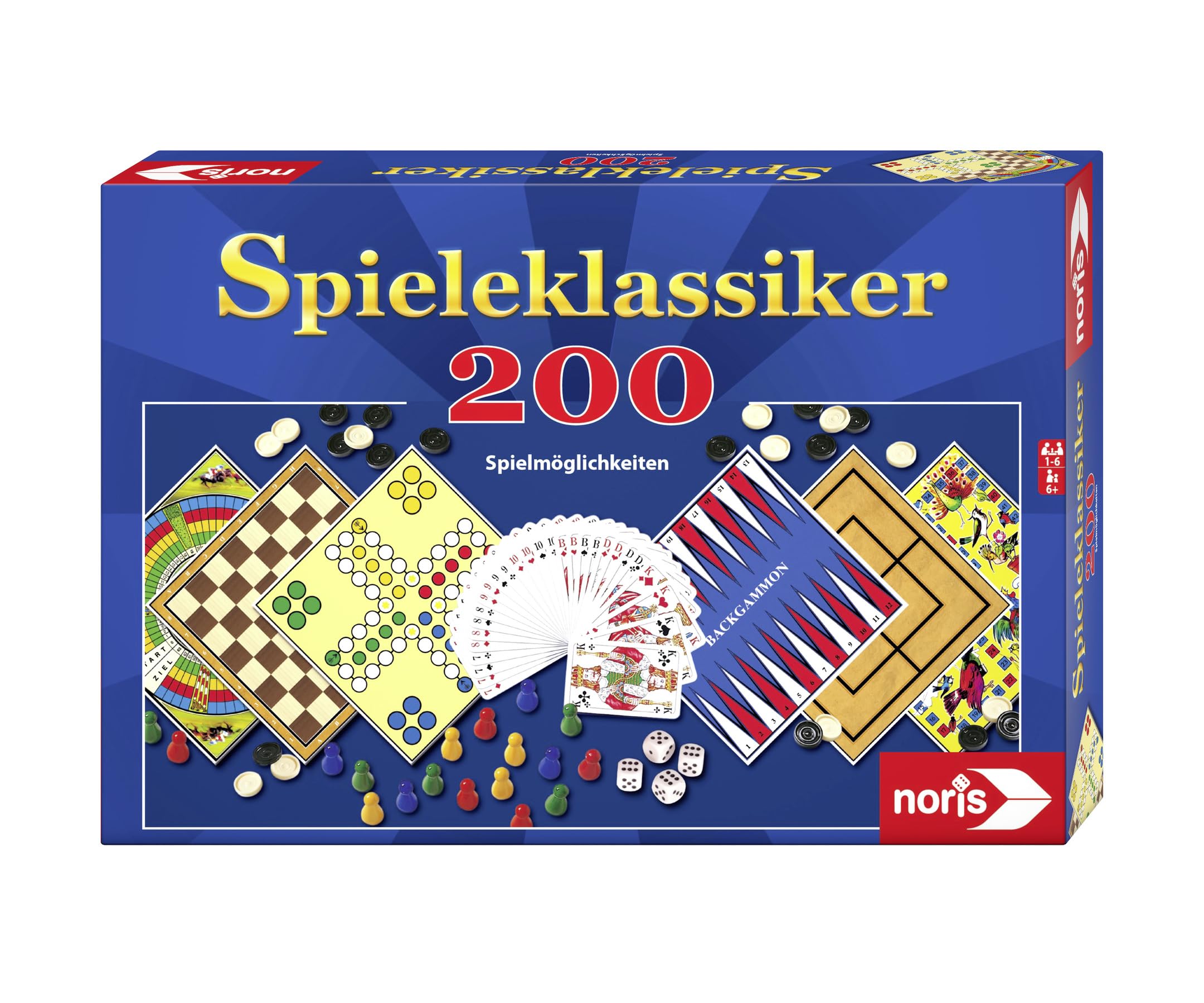 Noris 606111687 classic game with 200 playing options such as skat, mill, lady, backgammon or just no excitement, for 1 to 6 players from 6 years