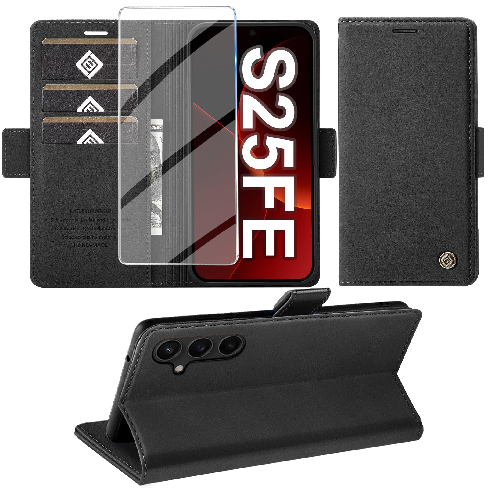Giyer Handyhülle für Samsung Galaxy S25 FE/S26/S26 Plus/S26 Ultra Hülle mit Schutzfolie, Schutzhülle PU Leder Wallet Flip Case