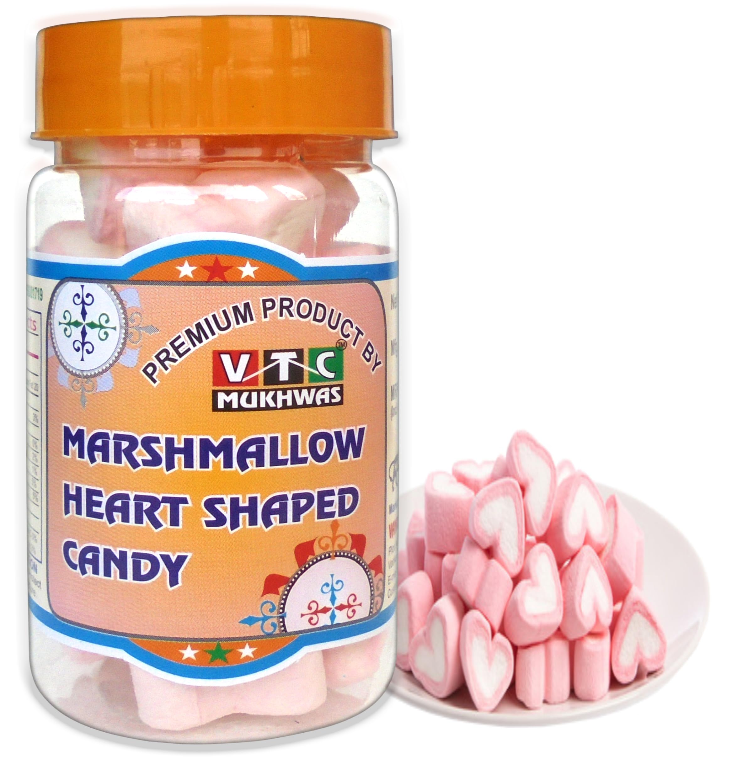VTC MUKHWAS Heart Shape Marshmallows Pure Veg (25 Pieces) | Strawberry/Vanilla Flavour Marshmallow Candy