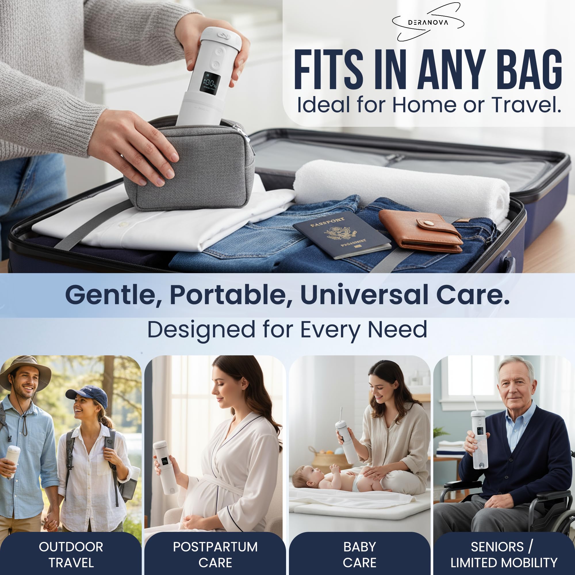 Bidé portátil para viajes, bidé de viaje portátil de alta presión para hombres y mujeres, pulverizador de bidé eléctrico recargable por USB, limpiador compacto de higiene personal para camping, hogar