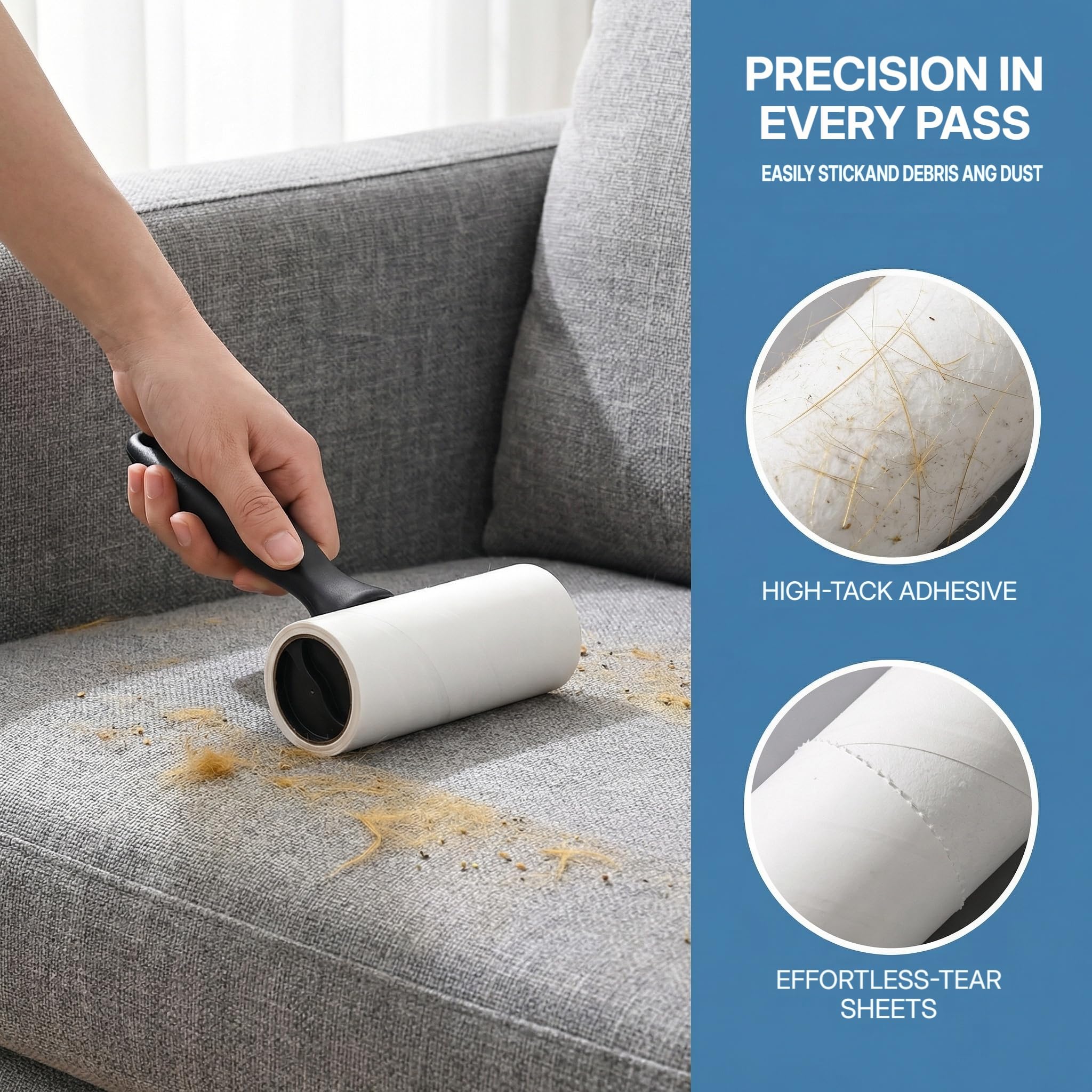 Rodillo de pelusa súper fuerte, 1 rollo de 50 hojas, adecuado para ropa, alfombras, fundas de sofá y varias superficies. Herramienta esencial de limpieza del hogar, limpieza de superficies, diseño — view 6
