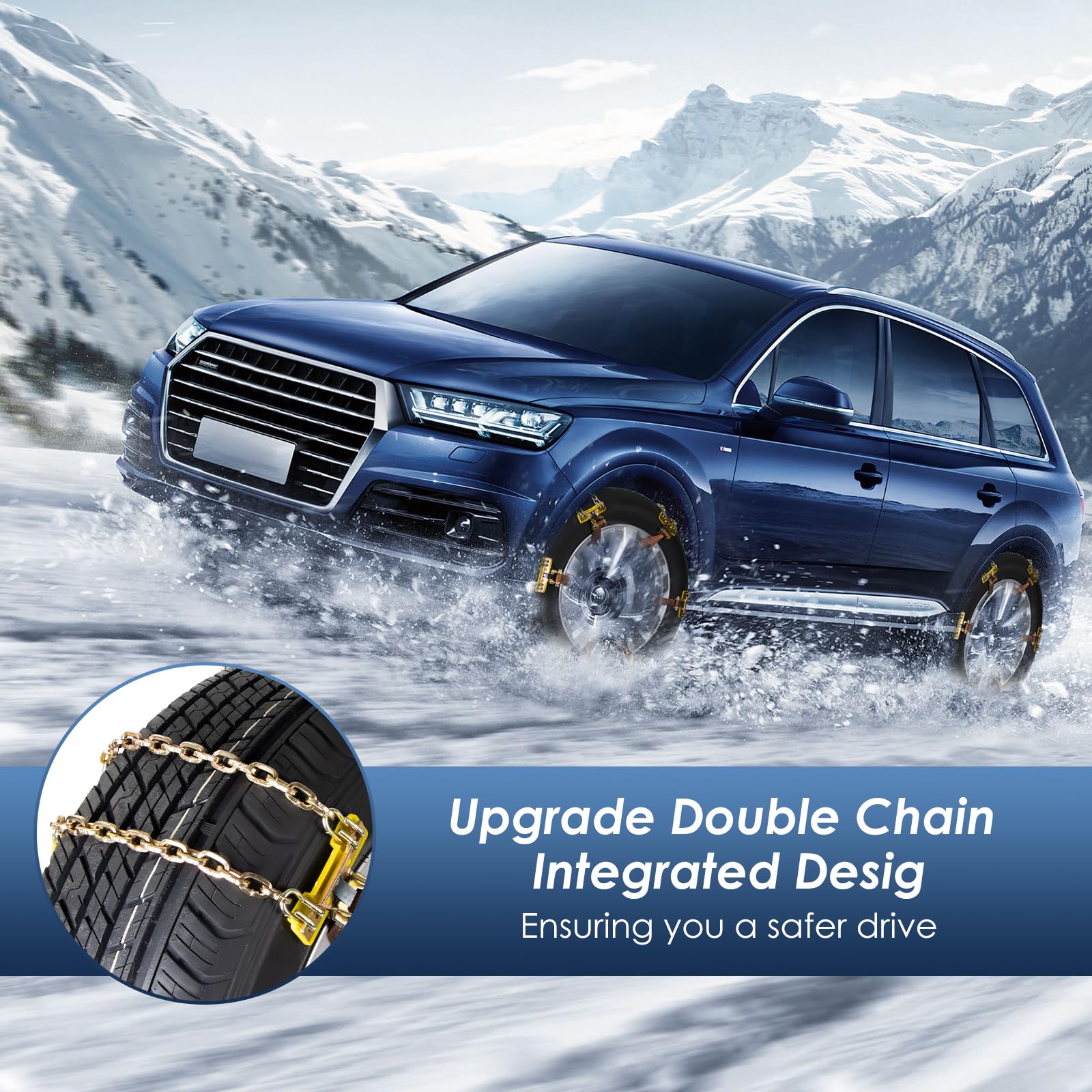 Ninonly Cadenas de Nieve para Coche 6 Piezas Universal Cadenas para Coche con Pala de Nieve de Plástico y Guantes Cadenas para Nieve Fácil de instalar para Automóviles SUV Ancho Neumático 165-265mm