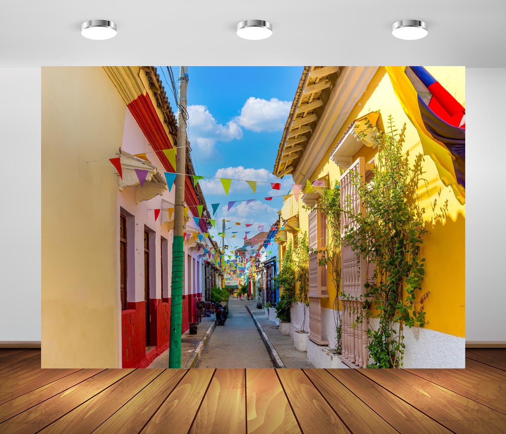 BELECO 5x3ft Fabric Colombia Street Backdrop Scenic Colorful Streets of Cartagena in Historic Getsemani District Near Walled City Background for