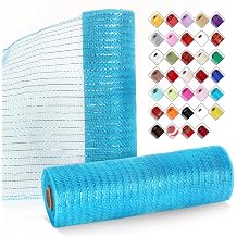 2 Rolls Mesh Ribbon for Wreaths 10 Inch x 30 Foot Wreath Mesh Rolls with Metallic Foil for Easter Christmas Party Wedding Home Decor DIY Craft Projects and Gift WrappingPeacock Blue