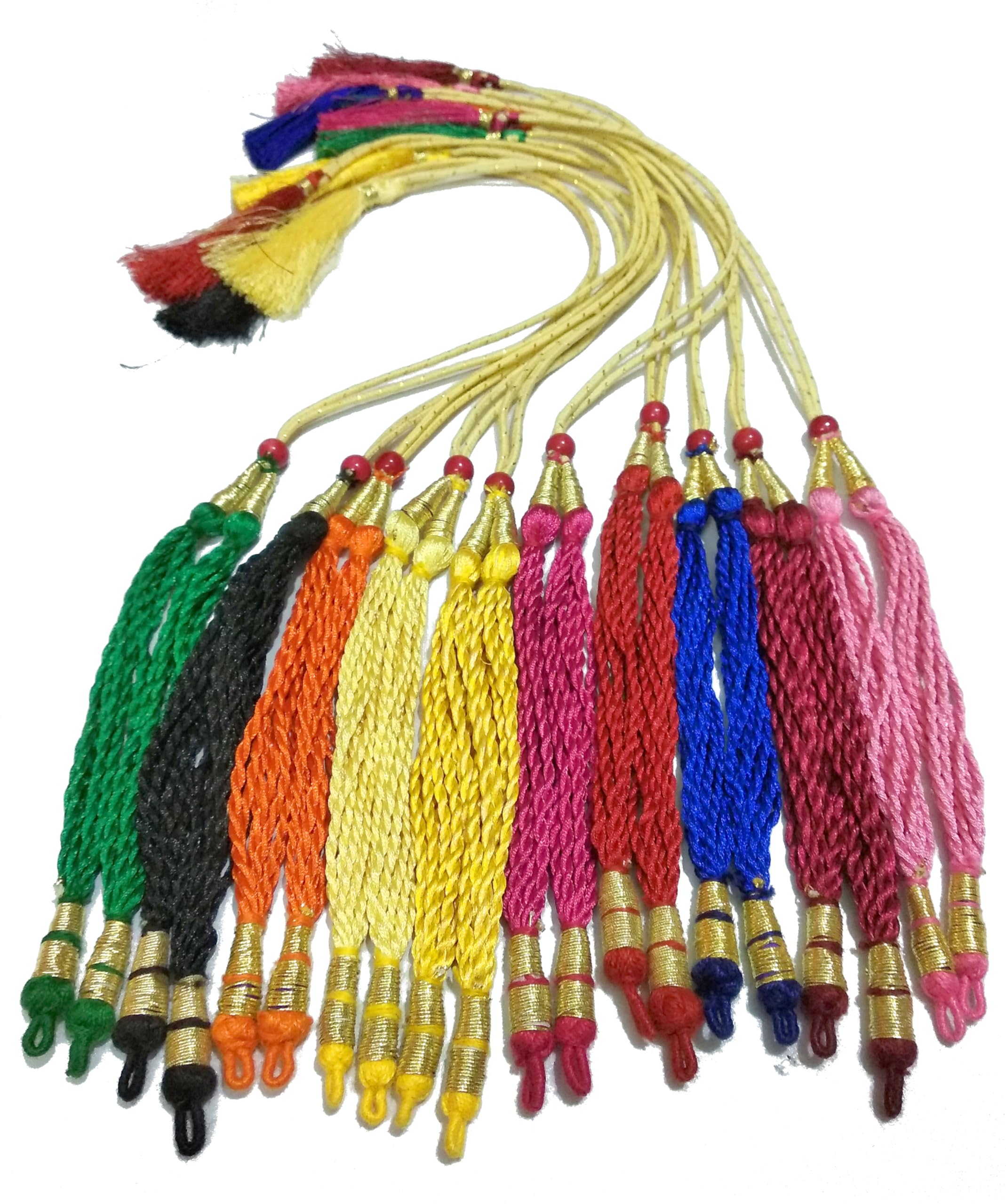 DeysCraft Golden Thread Multi Colour Silk dori/Tassel for Jewellery Making (Pack of 10 Pieces 10 Colors)