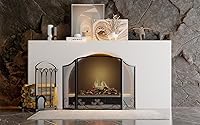 Vista 3 de Lizh Metalwork - Pantalla de chimenea de hierro forjado de 3 paneles, 48 pulgadas de largo x 29 pulgadas de alto, protector de chispas con diseño