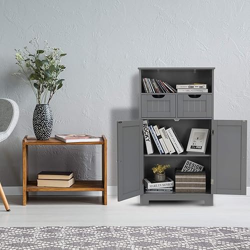 Miniatura 10 de GLACER Armario de suelo multifuncional gabinete de baño independiente con cajones extraíbles y estante ajustable para baño sala de estar dormitorio