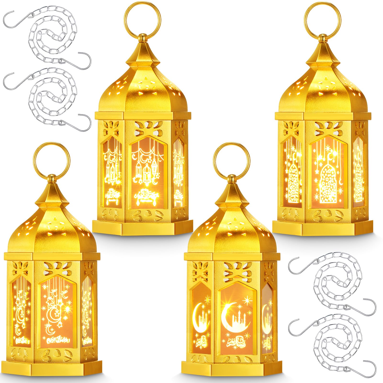 4 Pcs 7" Ramadan Lantern, Large Eid Mubarak Lantern Moon Star Hanging ...