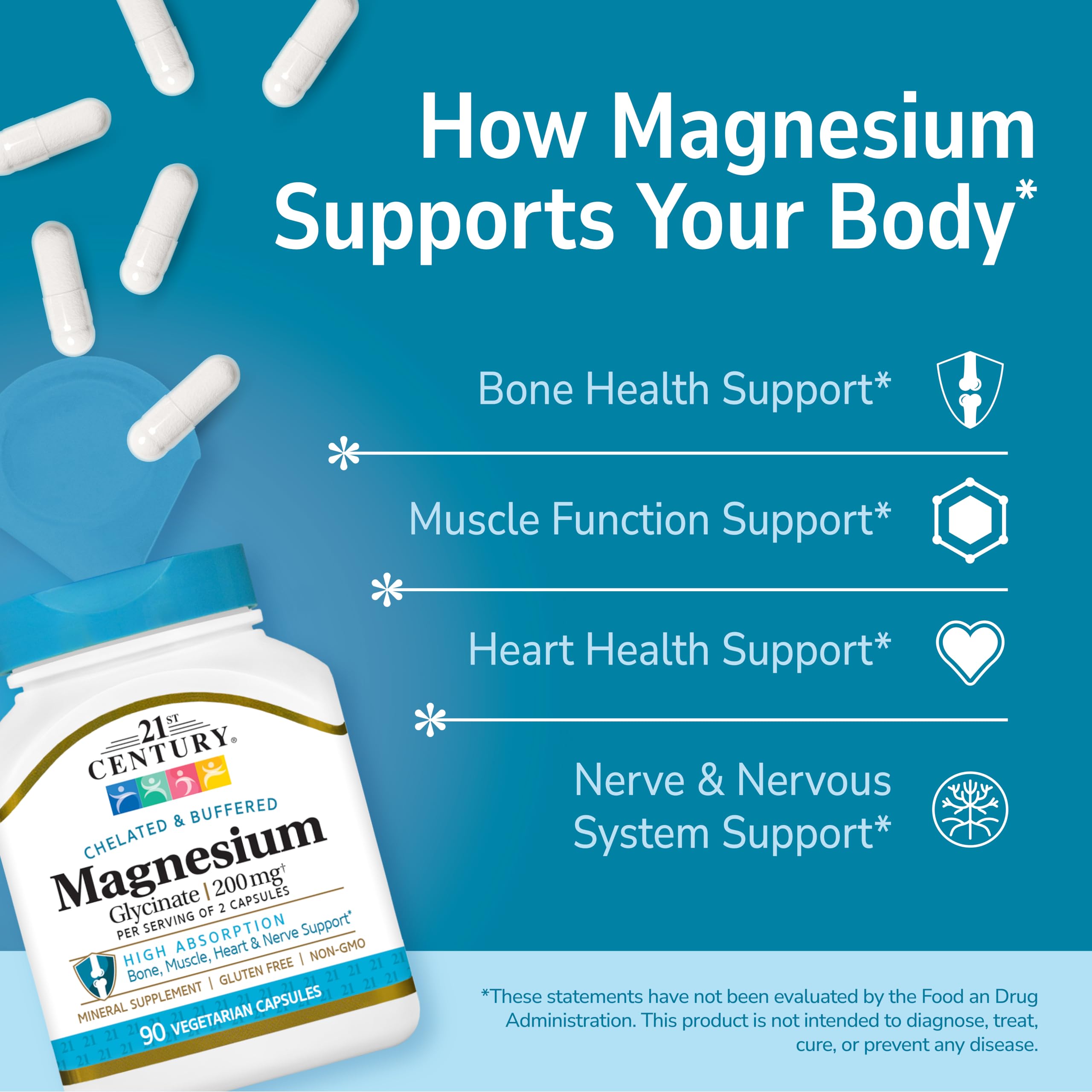 21st Century Magnesium Glycinate 200mg Capsules, Gentle Chelated, 90ct — Amazon image 3