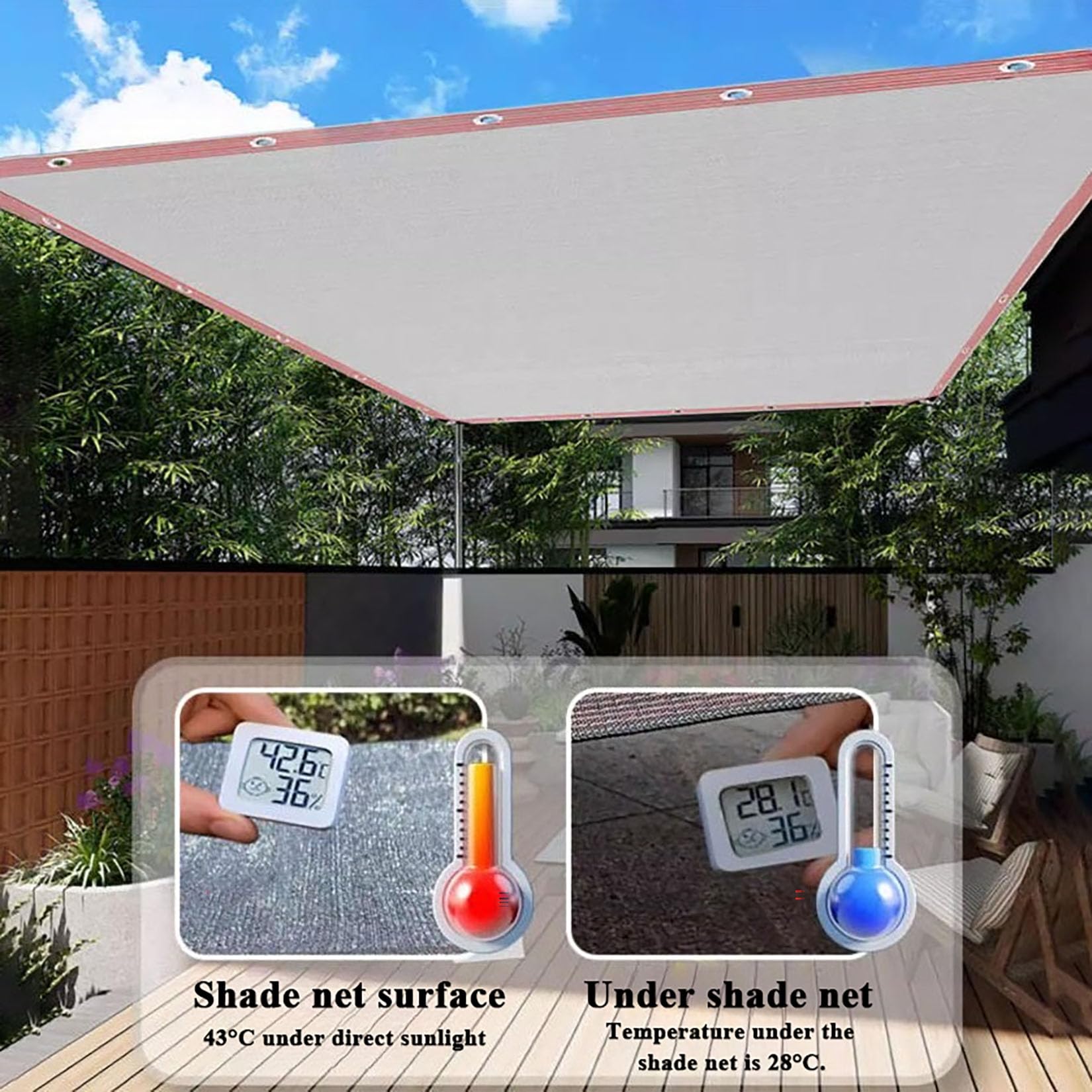 2X10m Sonnenschutznetz Weißes Schattierungsnetz mit Ösen 90% Verdunkelung UV-Schutz | Luftdurchlässiges Sonnensegel für Gewächshaus Terrasse Balkon Garten | Windschutz Beschattungsnetz