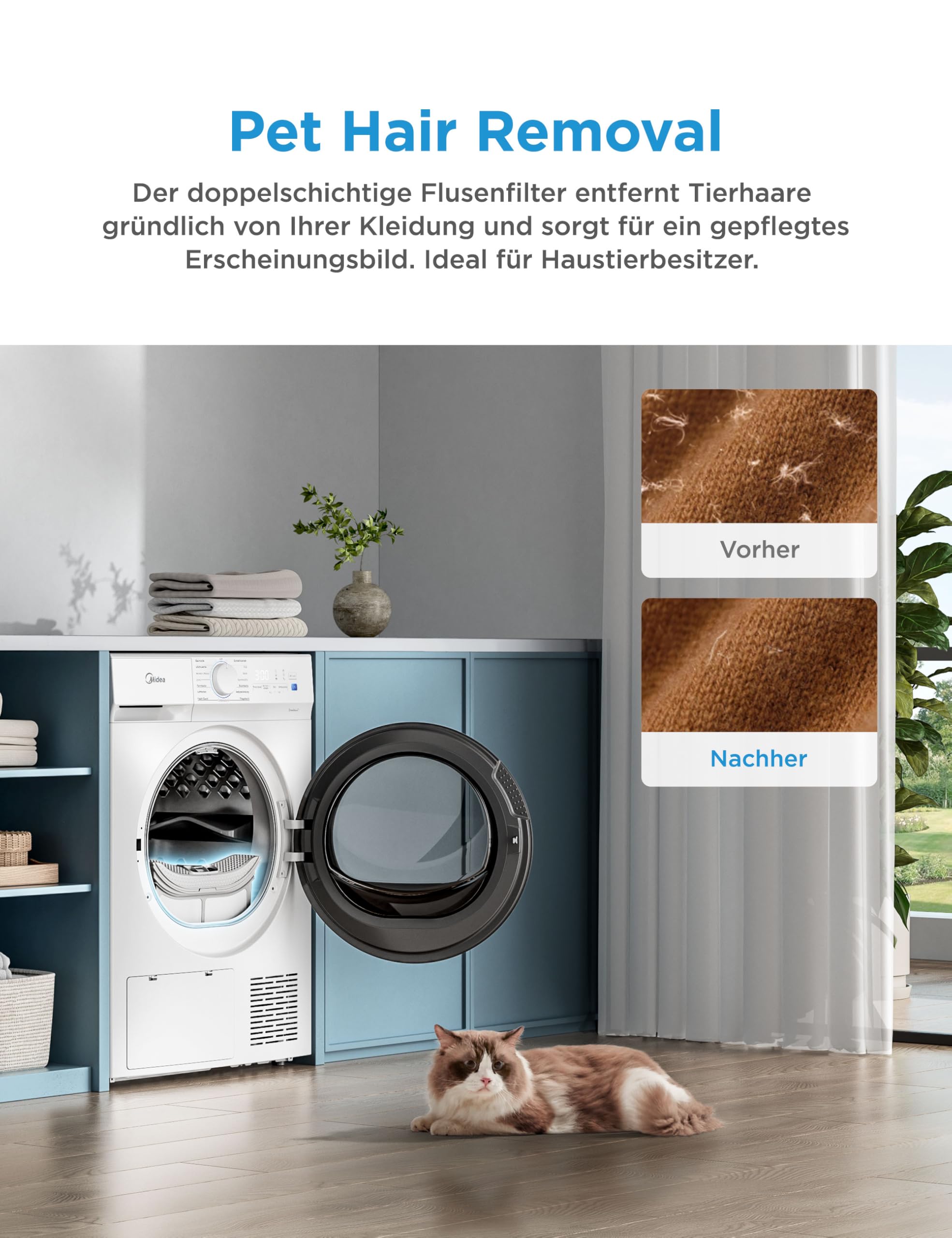 Midea Wärmepumpentrockner V3 series 10 kg Energieklasse D UV-Licht hygienische Reinheit Knitterschutz LED-Display Startzeitvorwahl Schnelltrocknen Weiß