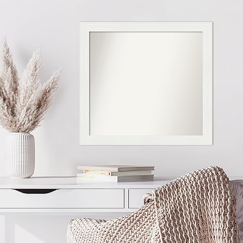 Miniatura 5 de Amanti Art Espejo de baño blanco para sobre el fregadero, 26 x 28 pulgadas, espejo de tocador rectangular estrecho blanco, marco de madera casual