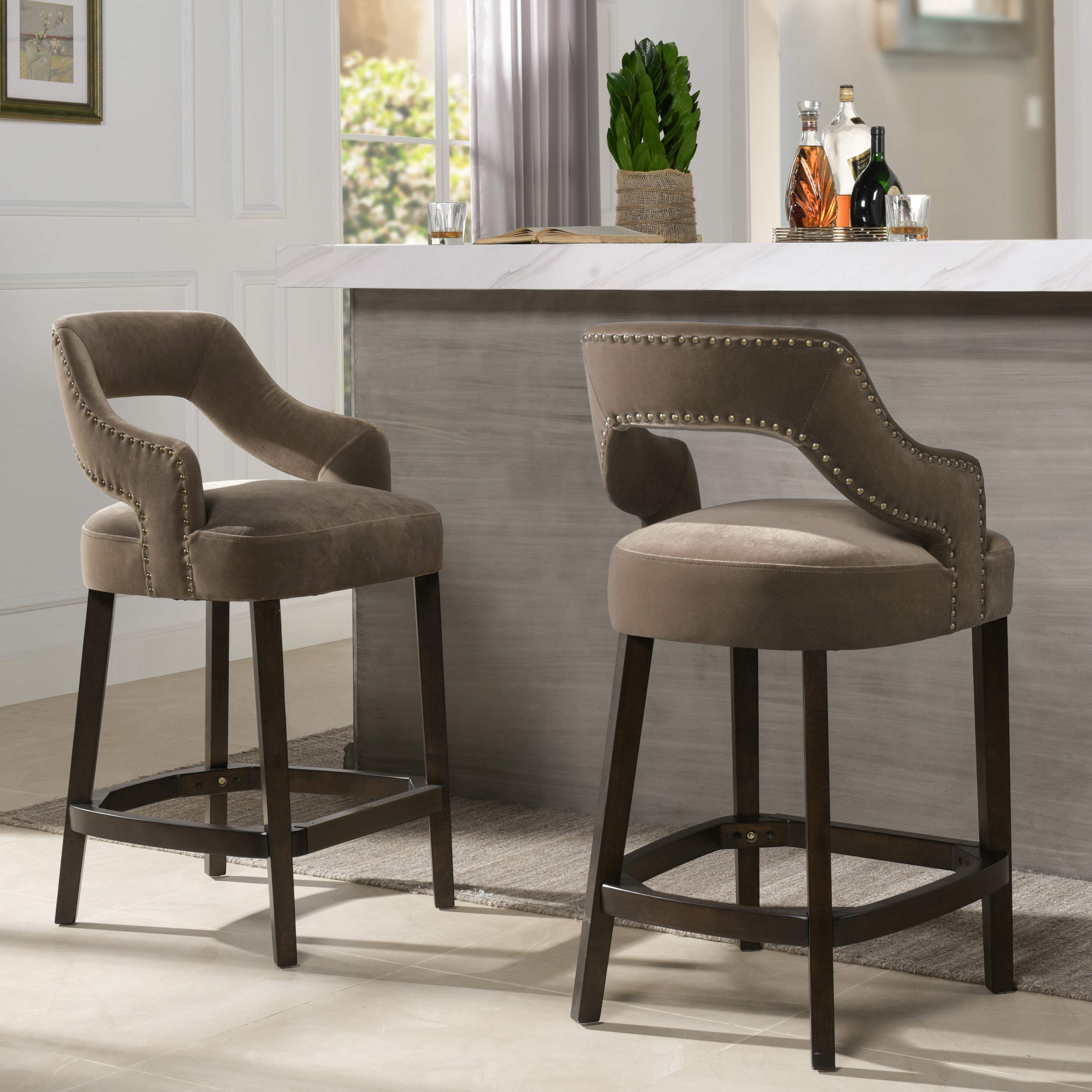 Photo 1 of Jennifer Taylor Home Elsie Set of 2-26” Counter Height Bar Stool, Deep Mink