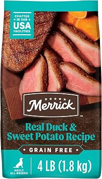 Merrick Grain Free Natural Duck Sweet Potato Dry Adult Dog Food 4lb Bag