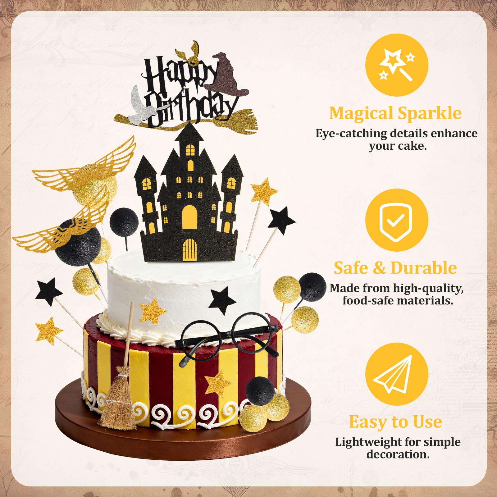 38 pezzi di magiche decorazioni per torte, decorazione per torte con glitter, Happy Birthday, set di topper per bambini, per compleanni, feste, per decorare torte