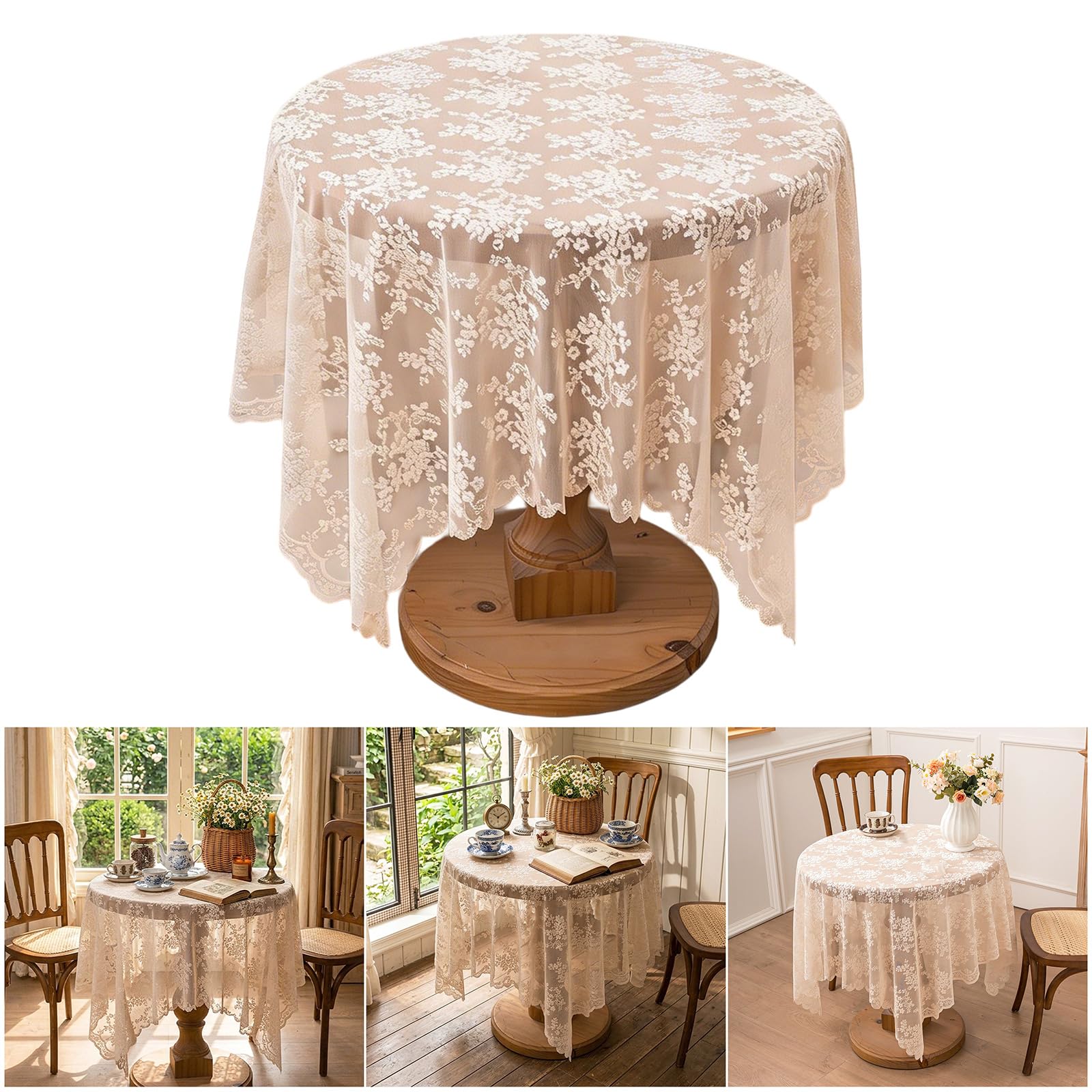 Mantel de comedor de encaje floral, tela de poliéster resistente, adecuado para cualquier temporada, elegante mesa de comedor de algodón