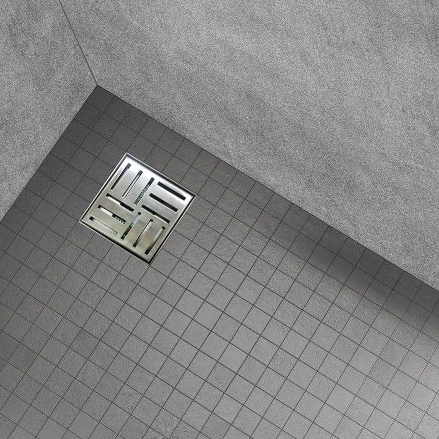 DOMEO Caniveau de douche carré motif quadrillé 12 x 12 cm siphon anti-odeurs, drainage 36l/min, h. réglable
