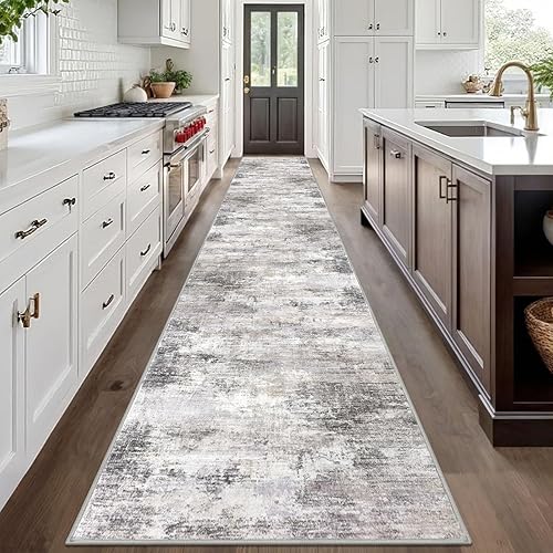 Miniatura 230 de IOHOUZE Alfombra pequeña abstracta de 2 x 3 pies, alfombra de entrada lavable para entrada interior, alfombras con respaldo de goma, alfombra gris