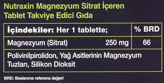 Nutraxin Vitals Magnesium 250 mg 60 Tablet Takviye Edici Gıda (2 paketi)