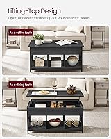 Vista 4 de VASAGLE Mesa de Centro con Tapa Elevable, Mesa de Café Elevable con Estante de Almacenamiento, Compartimentos Ocultos y Tapa Elevable, para Sala