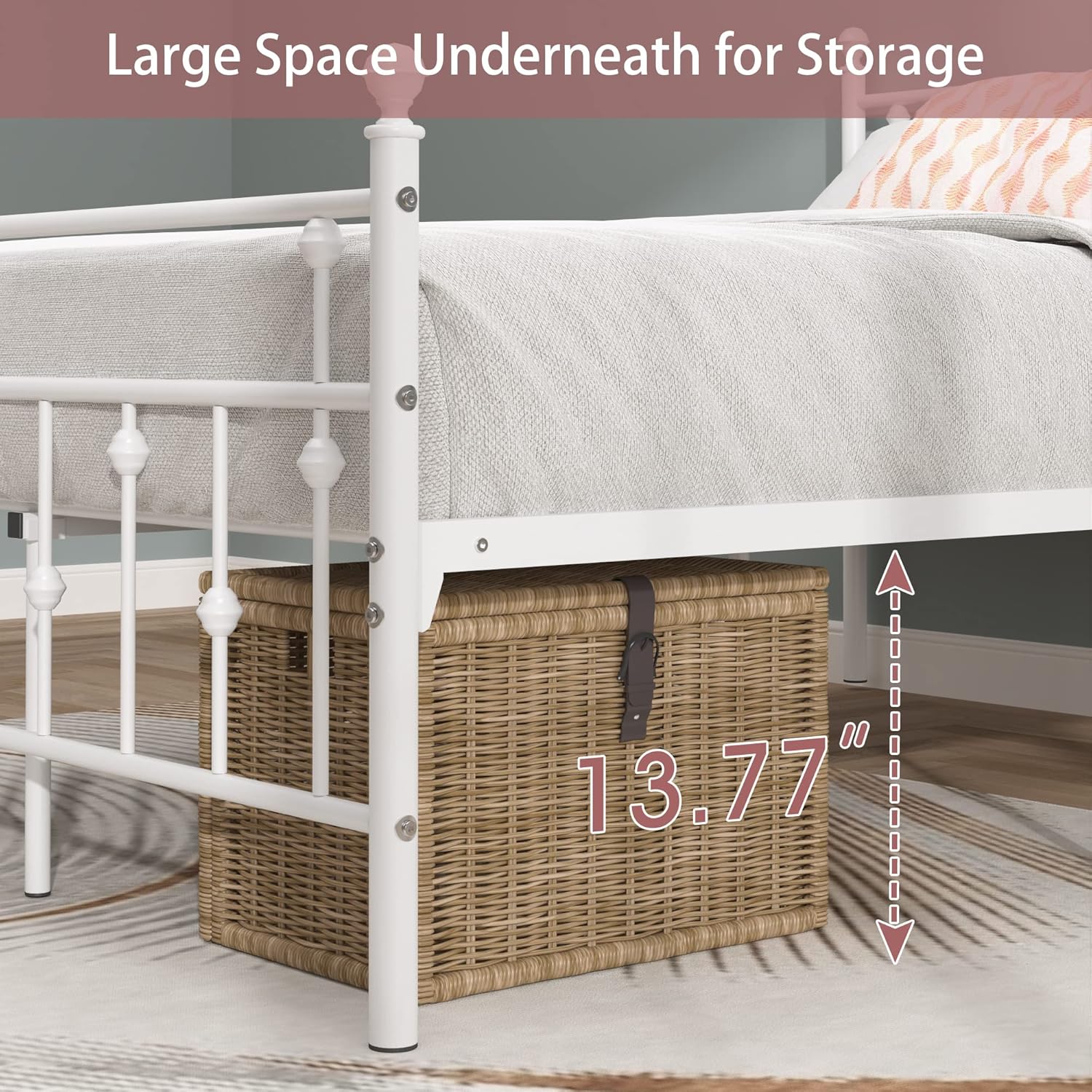 Weehom Full Size Bed Frame with Headboard and Footboard Metal Platform Bed Frame Under Bed Storage No Box Spring Needed Easy Assembly, White