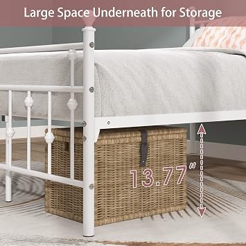 Weehom Full Size Bed Frame with Headboard and Footboard Metal Platform Bed Frame Under Bed Storage No Box Spring Needed Easy Assembly, White