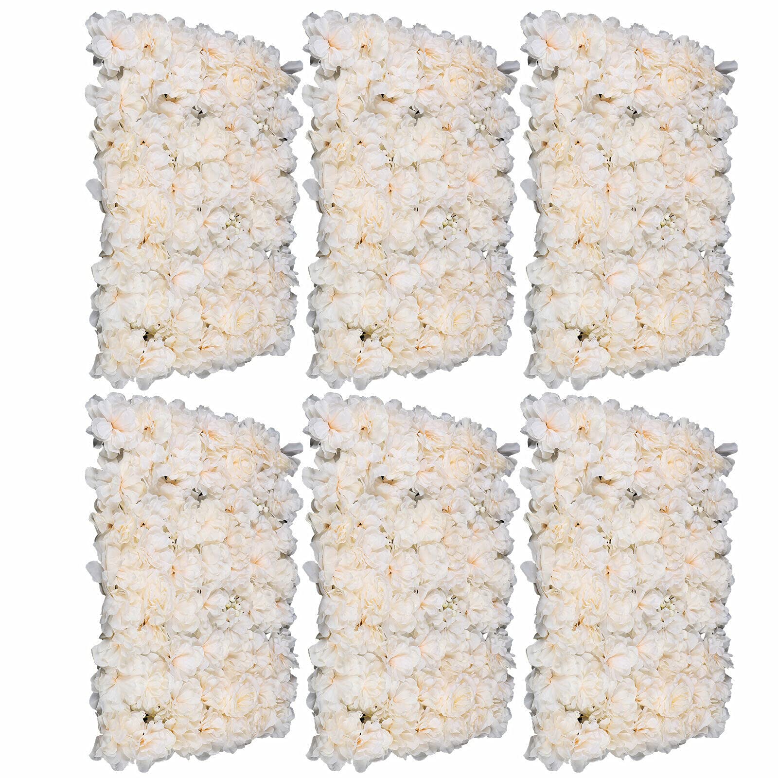ROMYIX 6PCS Flower Panels Artificial Flowers Wall Screen Romantic Floral Backdrop Hedge Home Decor Wedding Party Background (6PCS Light champagne)