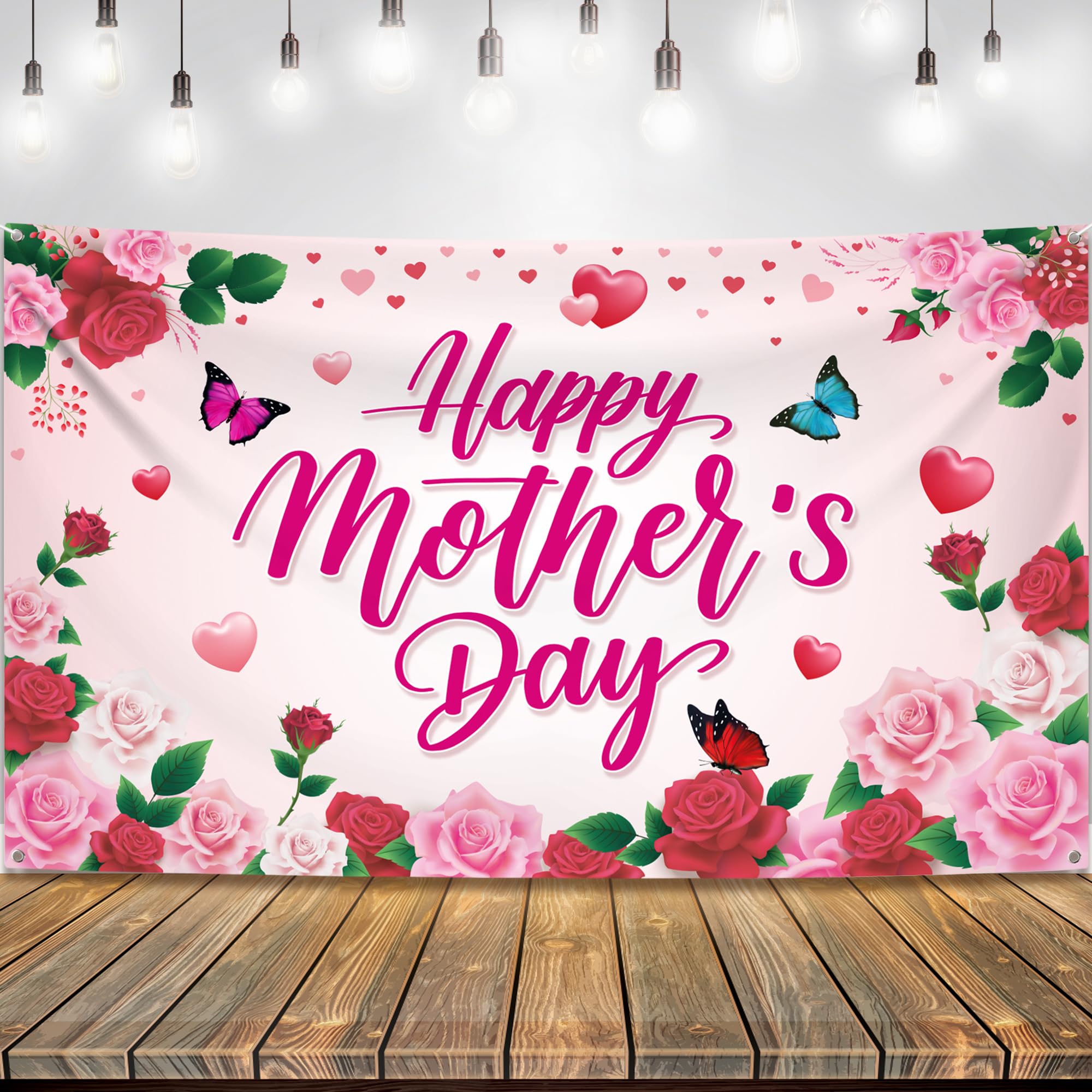 KatchOn Extra Large Happy Mother's Day Banner - 72x44 Inch Pink Backdrop For Party Decor, Photography, Home