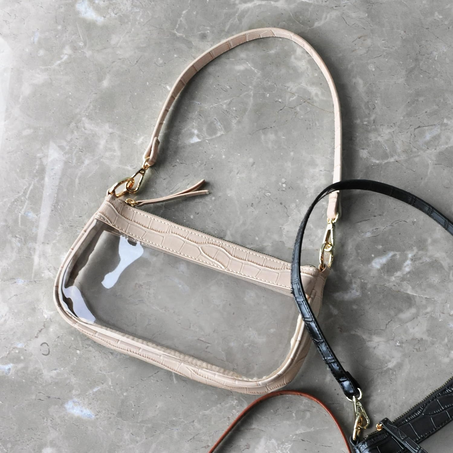 Clear Shoulder Handbag PVC Classic 90s Purse Women Vegan Leather Crocodile Crossbody Bag