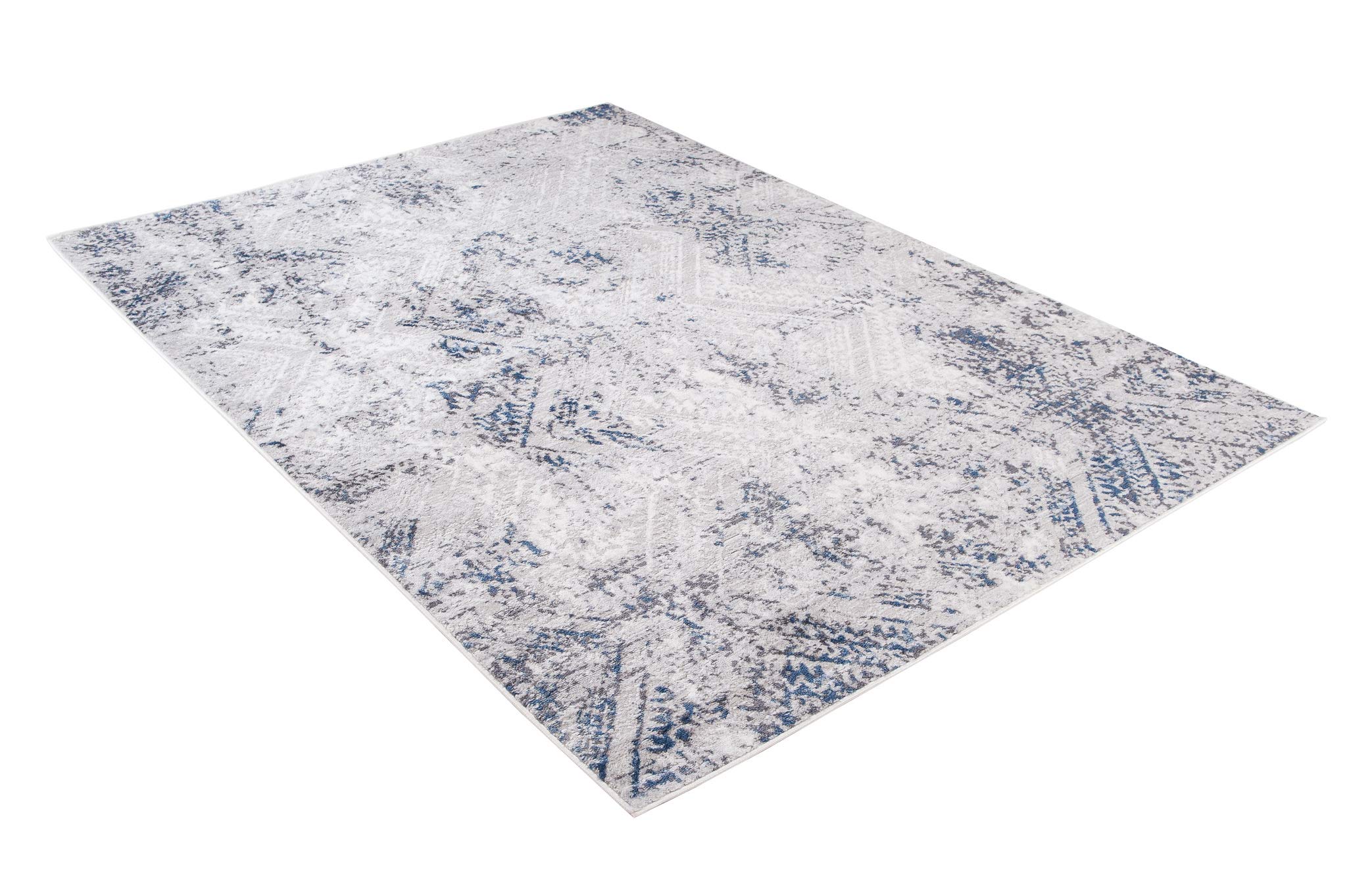 TAPISO Sky Tapis de Salon Chambre Salle à Manger Adulte Bureau Design Moderne Bleu Foncé Gris Vintage Moucheté Géométrique Motif Losanges Poil Court Moelleux 140 x 200 cm