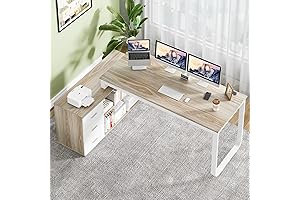 HOMBCK Home Office Computer Desk with 3 Drawers and Large Storage Shelves