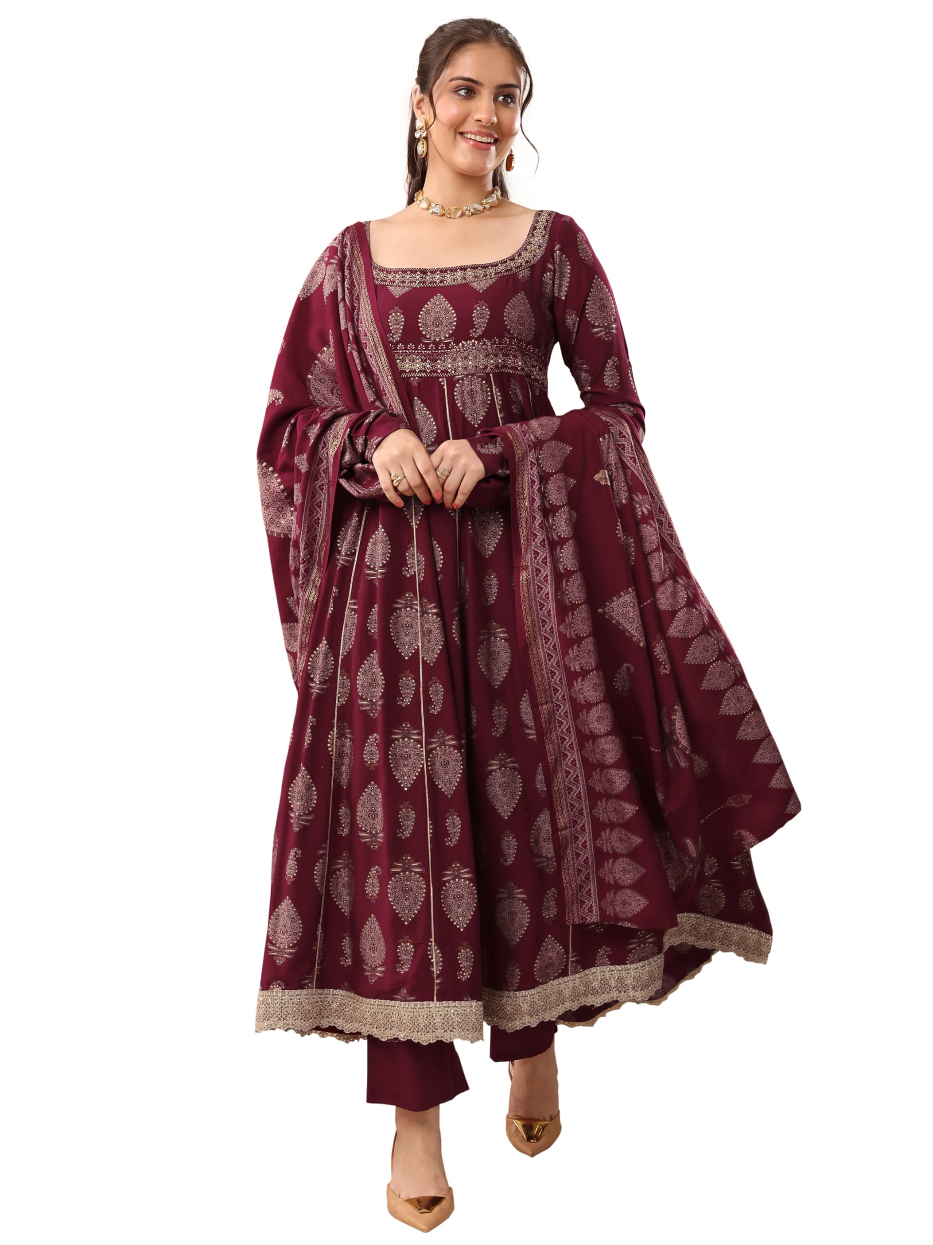 libas Printed Silk Blend Anarkali Kurta With Trouser and Dupatta-picture-51