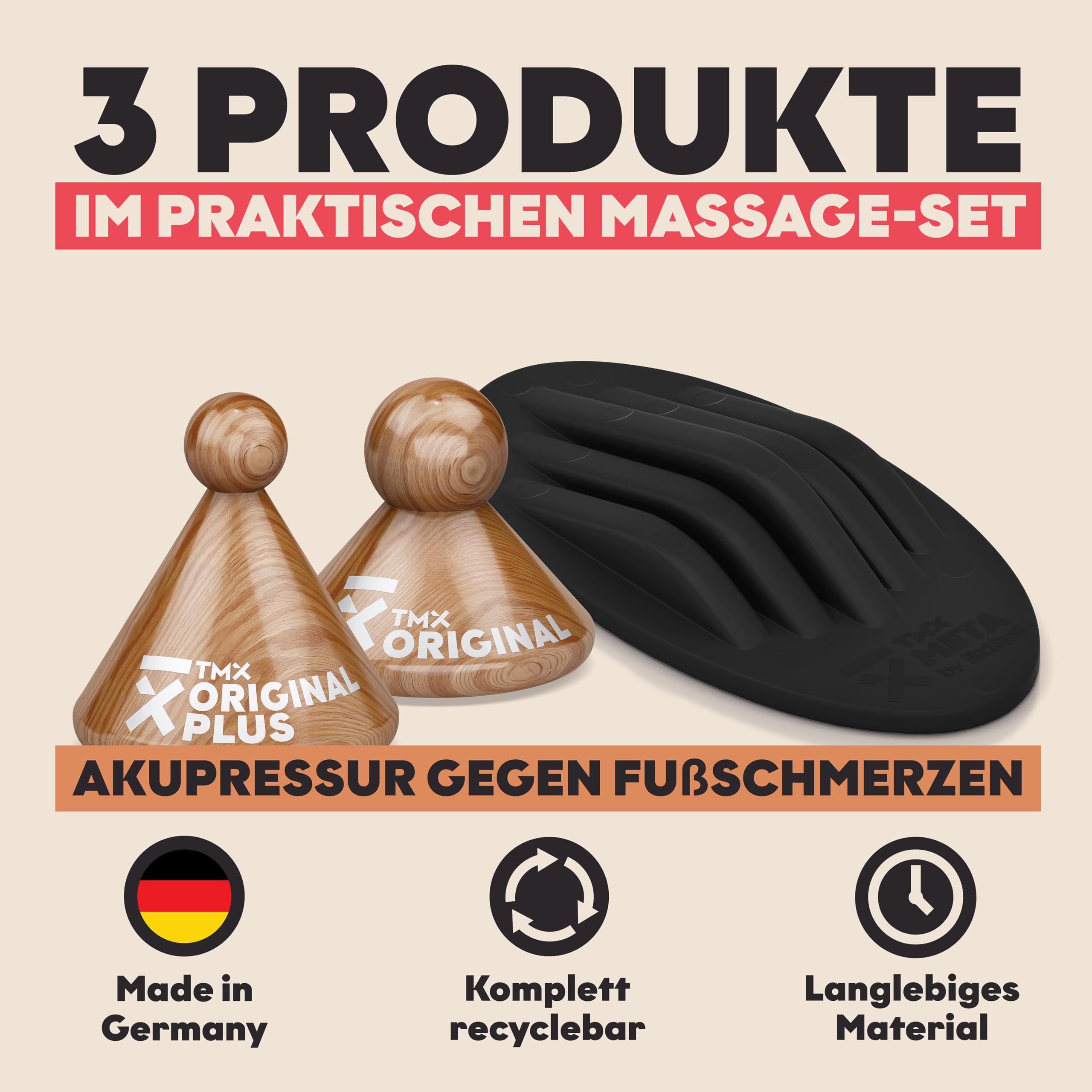 TMX® Fuß-Bundle | Massage-Set | Akupressur gegen muskuläre Fußschmerzen | Schmerzpunktmassage | Triggerpunktdrücker | Triggerpoint-Massage | 3 Trigger-Tools in einem Set