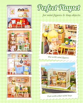 ROBOTIME Super Creator Kits, Miniature House Kit, DIY Plastic House Building Toy Set, Tiny Dining Making Kit Model Craft Hobby Unique Gift (Floral Dining Room)