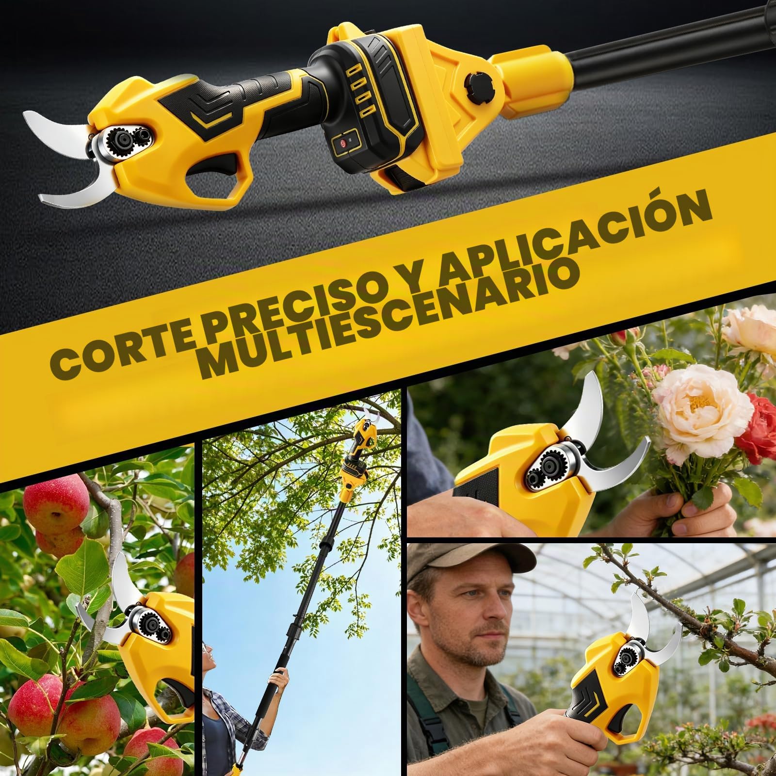 8 Pulgadas Mini Motosierra Telescopica & 28 mm Tijeras de Podar Eléctricas | para Dewalt 18 V, 20 V batería, 4 en 1 Kit de Herramientas de Jardín, Alcance Máximo Hasta 4,5 m