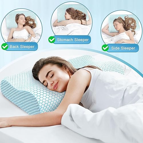 Miniatura 7 de CloudBliss Almohada de espuma viscoelástica, almohada cervical ergonómica con contorno de cuello para dolor de espalda y hombros, almohada