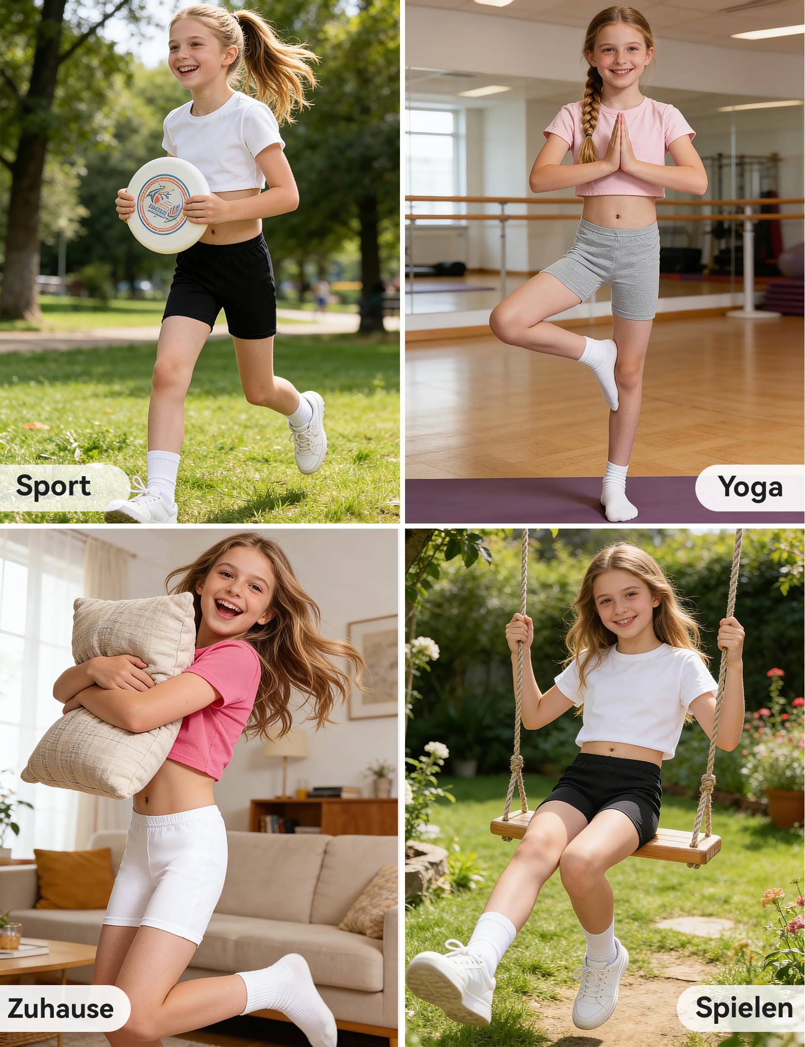 KEREDA 3er-Pack Radlerhose Mädchen Kurze Hose Kinder Shorts Leggings Baumwolle Sporthose