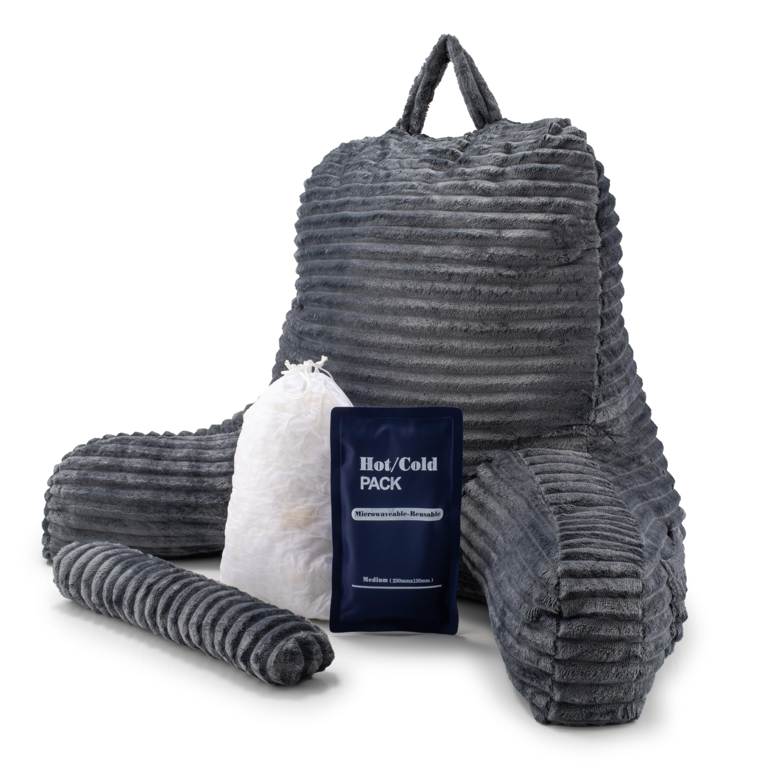 Reading pillow for back support in bed Big memory foam bed cushion for kids sitting chair Dorm floor & couch back rest college essential + H&C Gel Pad - GREY