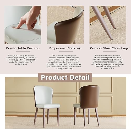 Vista 46 de Juego de 2 sillas de comedor, modernas patas doradas de piel sintética para comedor, cocina, comedor (beige)
